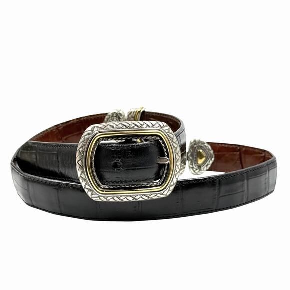 VINTAGE REVERSIBLE LEATHER BELT WESTERN BOHO CLASSIC 90s Y2K BLACK BROWN SZ 30 - Picture 1 of 9